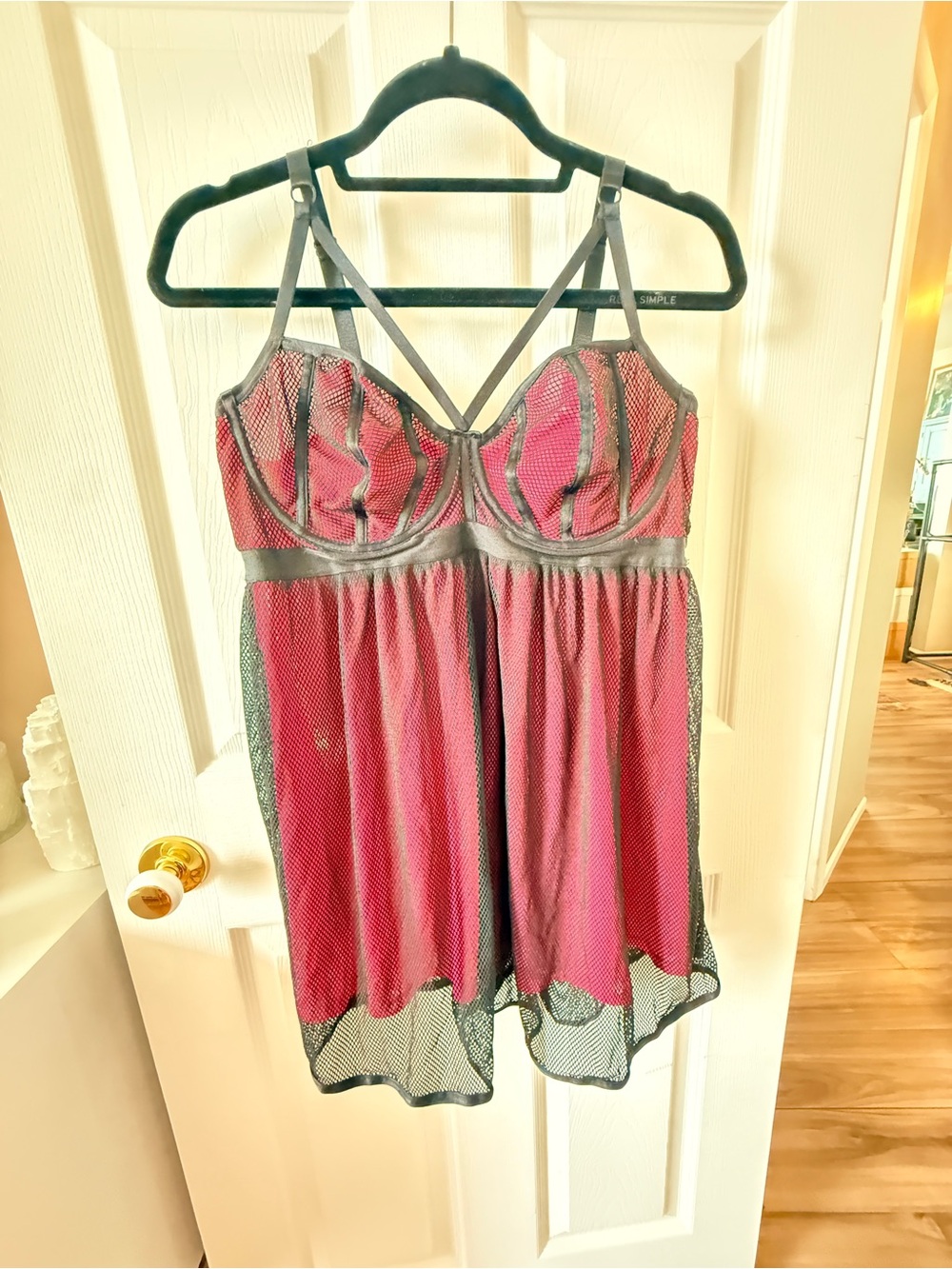 Mesh Chemise with Black Trim and Strappy Back in Pink